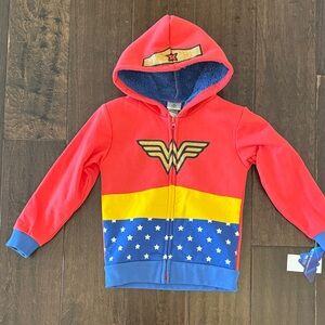 NWT DC Comics Wonder Woman Kids Hoodie Costume Jacket with fleece lining.